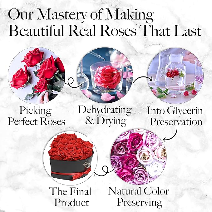 GLAMOUR BOUTIQUE 27 Flower Forever Heart Shape Box, Eternal Preserved Roses Gift for Her, Lasting Flowers, Premium Floral Heart Box for Birthday, Anniversary or Valentine’s Day, Red (Color-Treated)