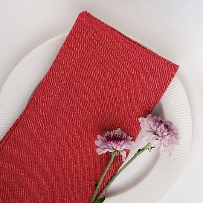 D'Moksha Homes Bright Red Linen Napkins 18 x 18 Inch - 100% Pure Linen Cloth Washable Dinner Napkins Set of 4 for Valentines, Spring, Easter