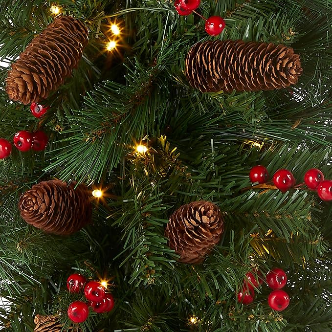 National Tree Company Pre-Lit Everyday Collection Artificial Christmas Decoration Set with LED Lights, Includes 2 Mini Christmas Trees,1 Wreath, and 1 Garland, Set of 4