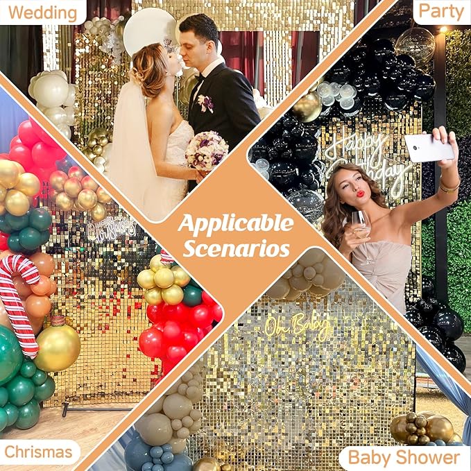 4 FT x 6 FT Light Gold Shimmer Wall Backdrop,Shiny Sequins,24PCS Sequins Backdrop Decoration Panels, Glitter Bling Photo Background Decorations for Birthday Party Wedding Anniversary Graduation