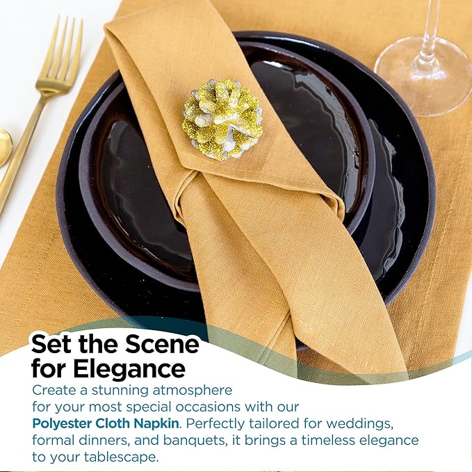 Polyester Cloth Napkins - Washable Soft Table Linens - Durable & Elegant for Dining, Restaurants, Weddings, Events, Rentals, Banquets, & Parties - Premium Quality Set of 200, Gold, 17"x17"