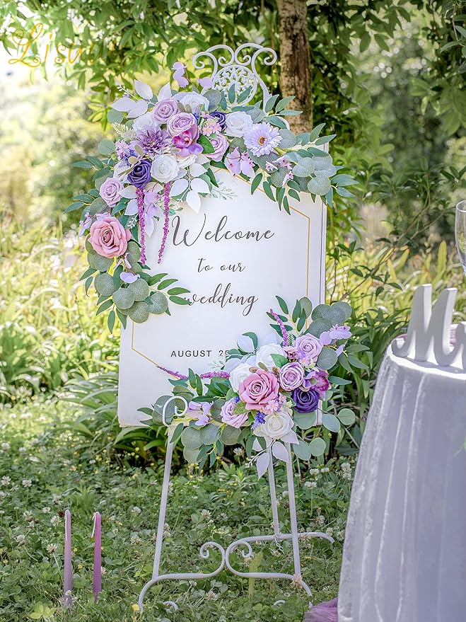 Wedding Arch Flowers, Artificial Flowers for Decoration, 2pcs Flower Swag and 1 pcs Semi-Sheer Chiffon Table Runner Swag for Beautiful Dream Wedding Ceremony Floral Decor - Pack of 3