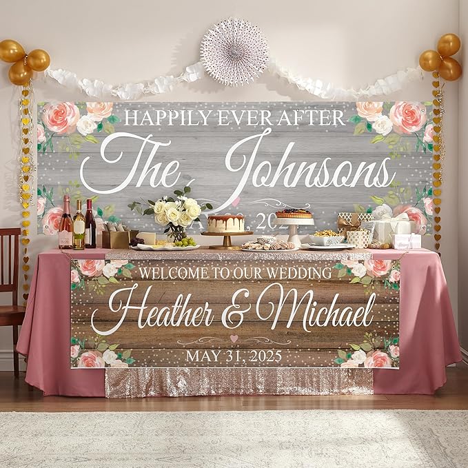 Let's Make Memories Personalized Banner - Wedding, Anniversary, Engagement Party Decorations - Customized Banner - Any Text - Indoor/Outdoor Vinyl - Rustic Celebration - Gray - 10 ft