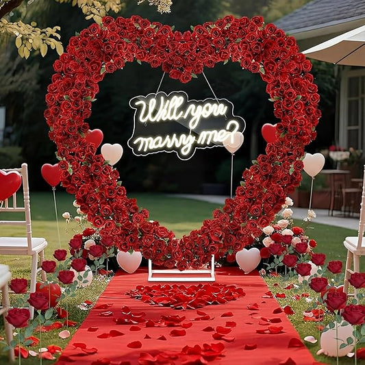 Proposal Decorations Kit Will You Marry Me LED Neon Light Metal Heart Stand Carpet 2000 Rose Petals 30 Artificial Roses for Proposal Wedding Bridal Valentine Engagement Birthday Party(Red)