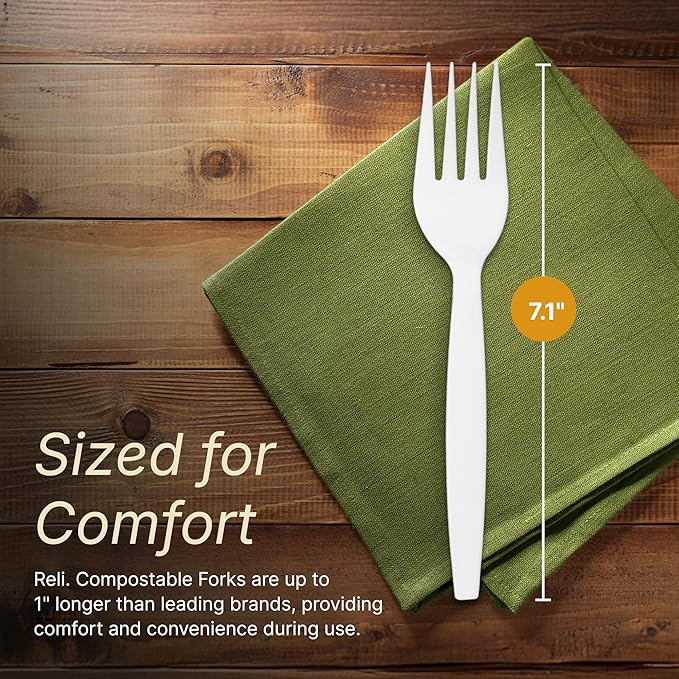 Reli. Compostable Forks (550 Pack) | Disposable Utensils Heavy Duty Forks | Compostable Utensils, Cutlery for Party, Events, Party Supplies | BPA Free, Cornstarch, Composting Flatware (White)