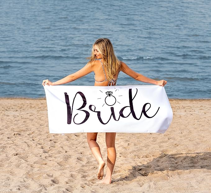4 Pack Bride Squad Towel for Beach Bachelorette Party - Classic Design for Bridesmaids to Match Bride to Be - Team Bride Tribe Bachelorette Party Towels - 60"x30"