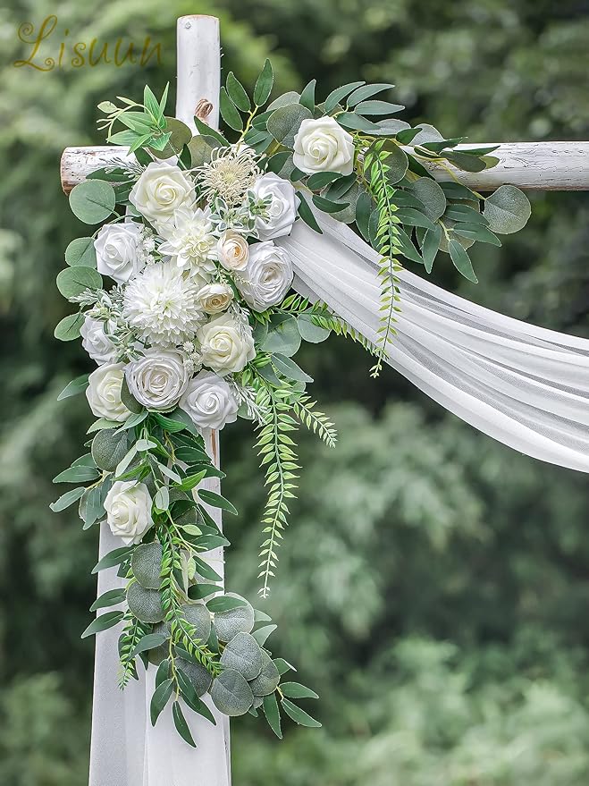 Wedding Arch Flowers, Artificial Flowers for Decoration, 2pcs Flower Swag and 1 pcs Semi-Sheer Chiffon Table Runner Swag for Beautiful Dream Wedding Ceremony Floral Decor - Pack of 3