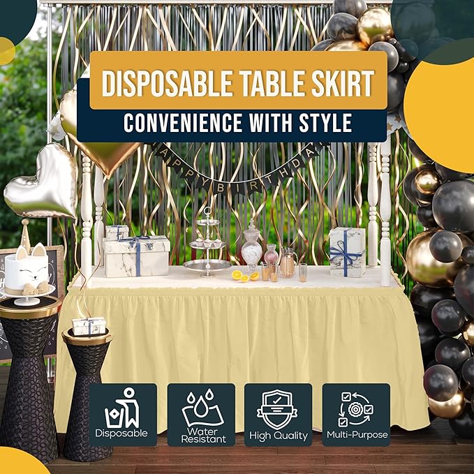 Exquisite Ruffle Table Skirt Light Yellow 12 Pack 14 Ft Long Table Skirts for Rectangle Tables 6ft Plus or Round Tables Skirts with Adhesive Strip for Gender Reveal Decor & Happy Birthday Parties