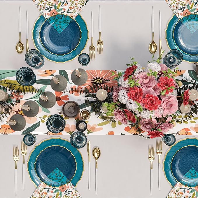 Exquisite Plastic Plates for Party 40 Piece Fancy Plastic Dinner Plates For 20 Guests 20 X 7.5 Dessert Plate & 20 X 10 Thin Delicate Disposable Dinnerware Charger Plate Peacock Gold Rim