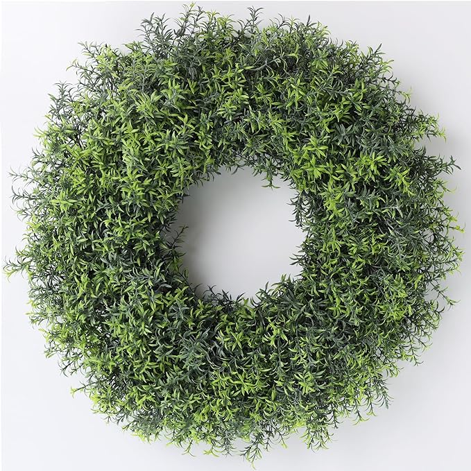 26" Large Artificial Rosemary Wreath for Front Door - UV Resistant Realistic Rosemary Plant, Fake Spring/Summer Greenery Wreath for Wall Window Farmhouse Fireplace Decor