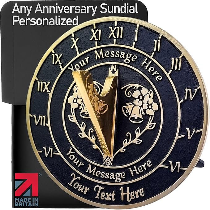 The Metal Foundry Personalized Large Sundial - Heavy Duty Recycled Brass Home Decor Or Garden Present Idea Made in The UK for Parents, Grandparents, Friends, Couples