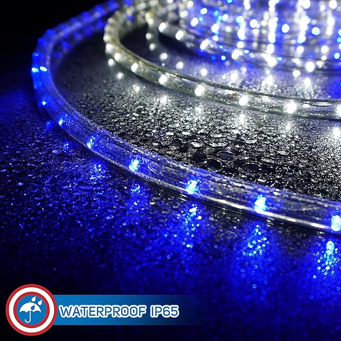 Russell Decor 200FT 2160 LED Rope Lights Indoor Outdoor Lighting for Christmas Snow Theme Decoration for Party Trees Patio Deck Flexible String Lights (White Blue)