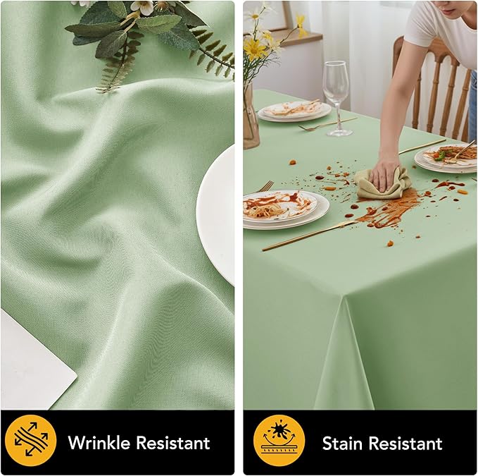 6-Pack Sage Green Tablecloths for Rectangle Tables, 90 x 156 Inches, Stain-Resistant Polyester Fabric for 8 Foot Tables - Washable Table Covers for Weddings, Birthday Parties, Events
