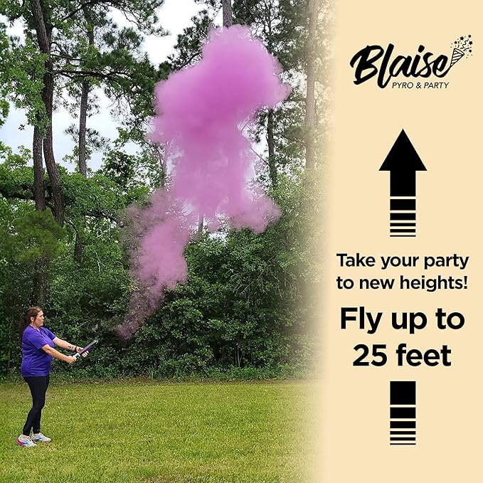 Blaise Pyro & Party - Purple Powder Poppers - Water-Soluble & Colorful Powder Cannons for Gender Reveals, Birthdays, Weddings & Celebrations - Easy to Use for Memorable Photos - 16-Inch, 4-Pack