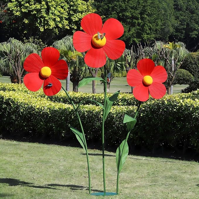 Giant Artificial Daisy Flowers Decoration Five Petal 5.8 Ft Tall Large Fake Daisies Spring Wild Flower for Party Garden Office Home Wedding Decor(Red)