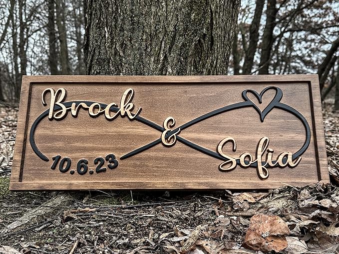 Custom Infinity Heart Sign | Personalized Wedding Gift for Couple | Wood Engagement Sign | Anniversary | Wedding Date Sign | Bridal Shower Gift