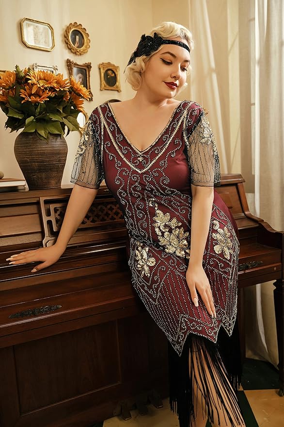 BABEYOND Great Gatsby Dresses for Women Plus Size Cocktail Dress 1920s Flapper Costume for Women