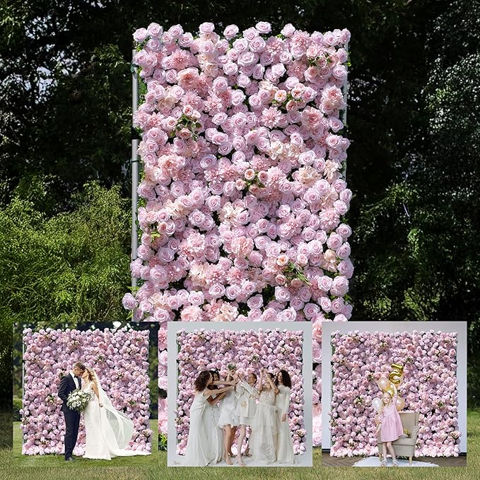 Artificial Luxury‌ Flower Wall Backdrop, Gorgeous 3D Silk Floral Backdrop for Wedding, Baby Shower, Party and Home Decor, Quick Assembly/Storage, Eco ＆ Pet Friendly, 2 pcs, Each Panel 2 * 8 ft