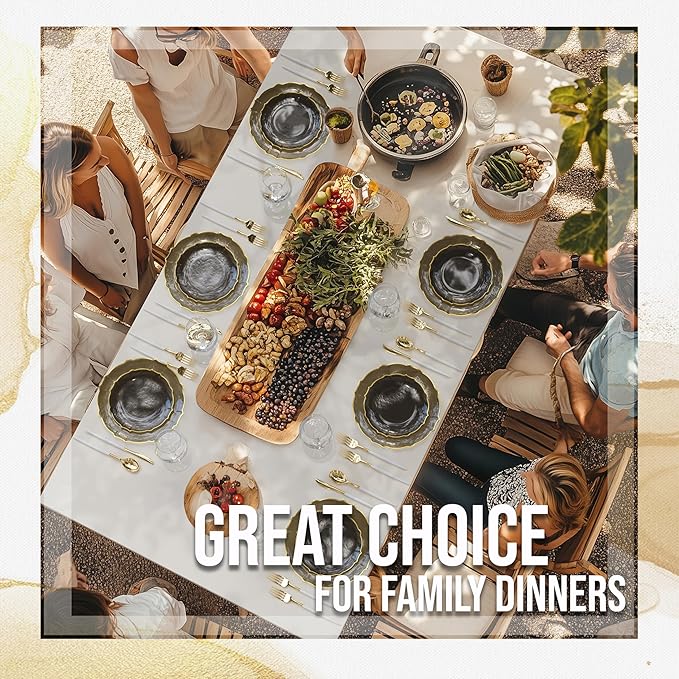 Exquisite Plastic Plates for Party 40 Piece Fancy Plastic Dinner Plates For 20 Guests 20 X 7.5 Dessert Plates & 20 X 10 Thin Delicate Disposable Dinnerware Charger Plate Black Smoke Gold Rim