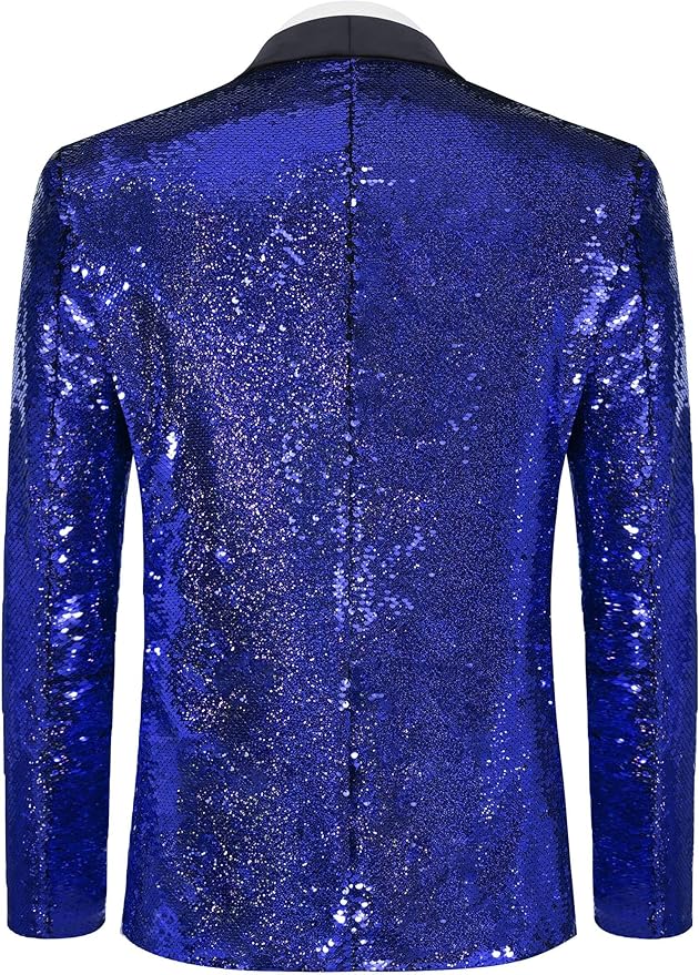 COOFANDY Mens Shiny Sequin Blazer Tuxedo Party Dinner Prom One Button Suit Jacket