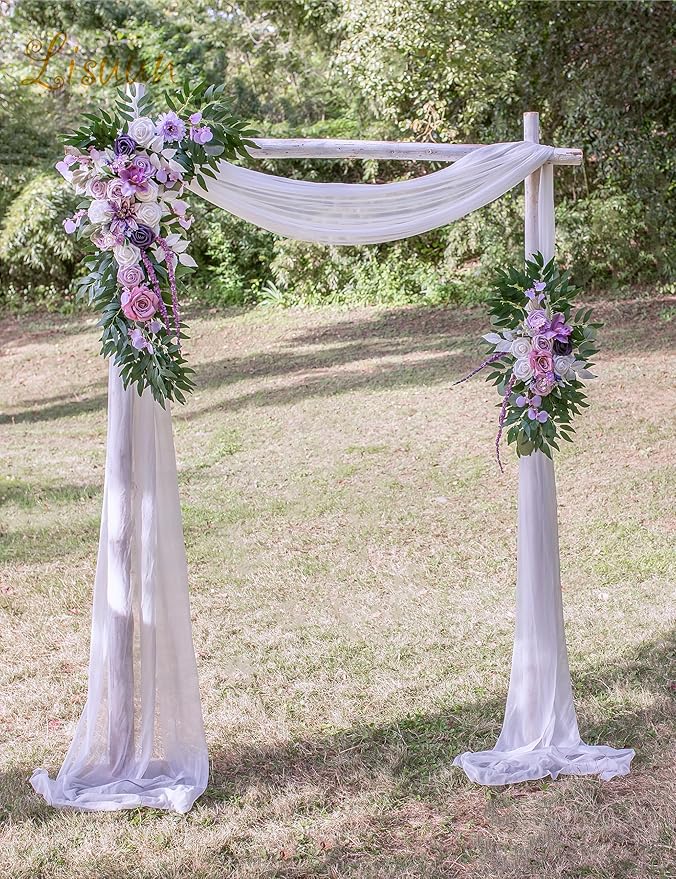 Wedding Arch Flowers, Artificial Flowers for Decoration, 2pcs Flower Swag and 1 pcs Semi-Sheer Chiffon Table Runner Swag for Beautiful Dream Wedding Ceremony Floral Decor - Pack of 3