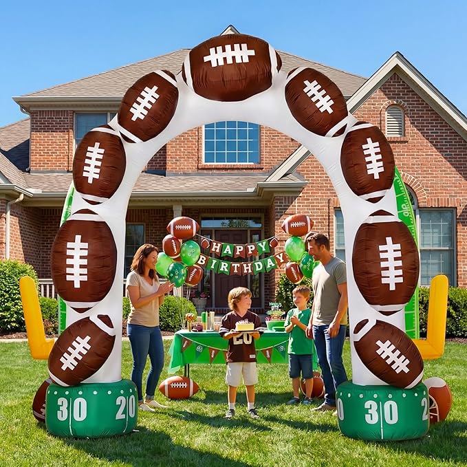 Jenaai 8ft Giant Football Inflatable Arch Blow up Touchdown Inflatable Outdoor Yard Decorations with Built in LED Lights Football Birthday Party Decor for Game Day Tailgate Fans Sports Party Supplies