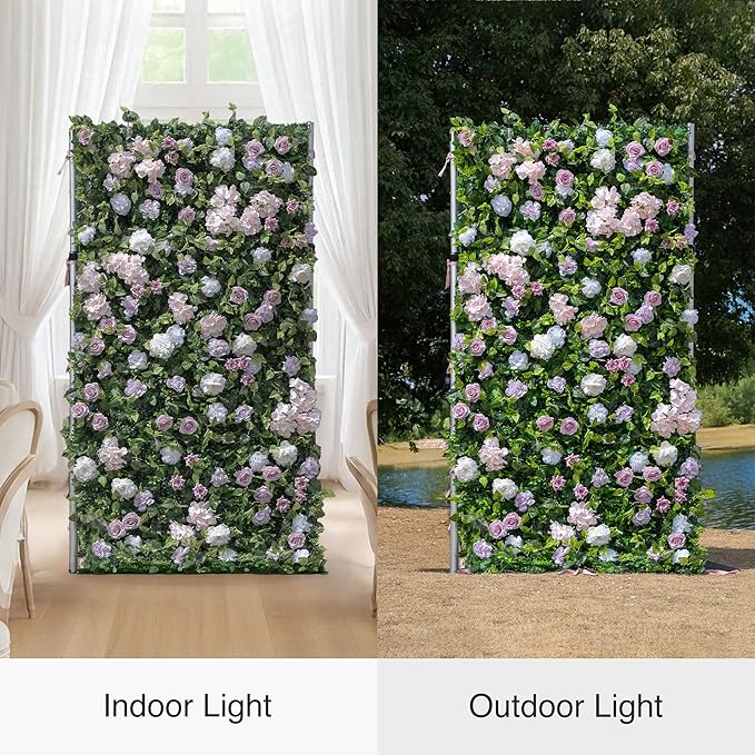 Artificial Luxury‌ Flower Wall Panel, Gorgeous 3D Silk Floral Backdrop for Wedding, Baby Shower, Party and Home Decor, Quick Assembly/Storage, Eco ＆ Pet Friendly, 2 pcs, Each Panel 2 * 8 ft.