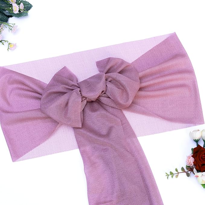 VDS Pack of 75, Mauva, Sheer Chiffon Chair Sashes Bows Chair Cover Back Tie Ribbon for Wedding Birthday Baby Shower Engagement Ceremony Event Party Banquet Restaurant Dining Chair Decoration