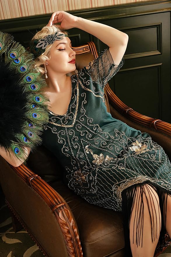 BABEYOND Great Gatsby Dresses for Women Plus Size Cocktail Dress 1920s Flapper Costume for Women