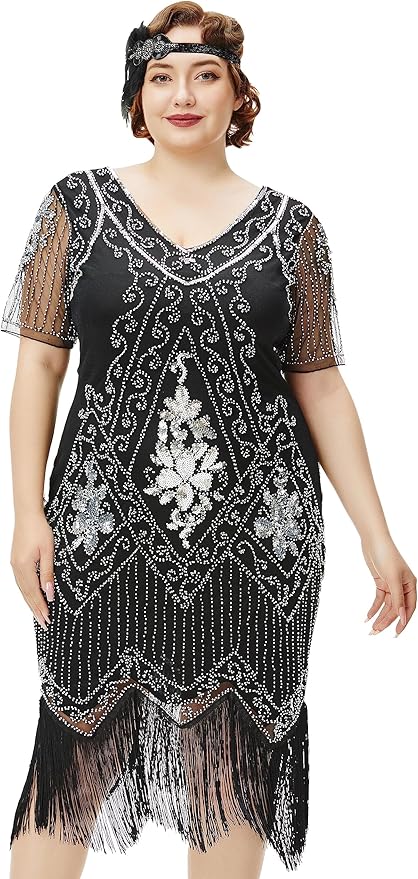 BABEYOND Great Gatsby Dresses for Women Plus Size Cocktail Dress 1920s Flapper Costume for Women