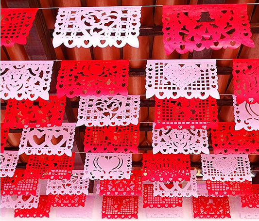 Pink Red Valentine's Day Decorations for Party, Valentines Day Decor, Valentine Papel Papel Banner, Heart Streamers Valentines Banner, San Valentin Garland Bunting | 60ft Total | 5 Pack