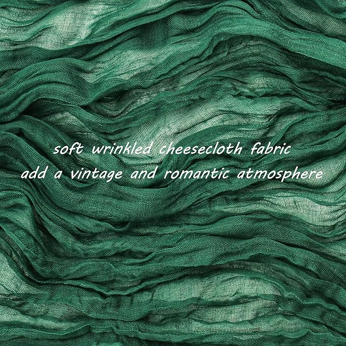 12 Pack 10Ft Cheesecloth Table Runner 35x120 Inch Boho Gauze Table Runner Rustic Cheese Cloth Long Romantic Table Runners for Wedding Bridal Shower Birthday Party Table Decor (Dark Green)