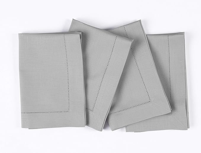 Solino Home Light Grey Napkins Set of 4 - Cotton Linen Hemstitch Dinner Napkins Cloth 20 x 20 Inch for Spring, Easter - Handcrafted and Machine Washable