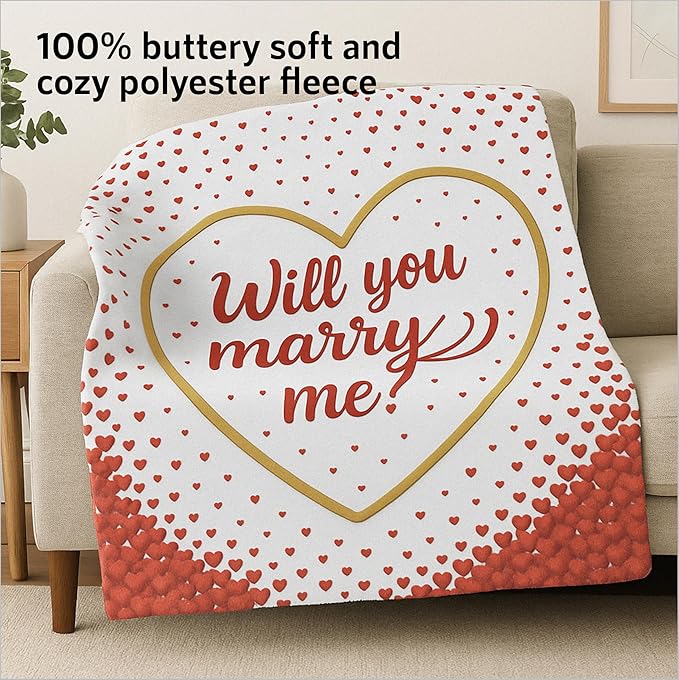 Proposal Blanket & 2,000 Artificial Rose Petals - 60 x 80” in - Wedding Proposal Kit - Will You Marry Me? Blanket For Engagement Decoration