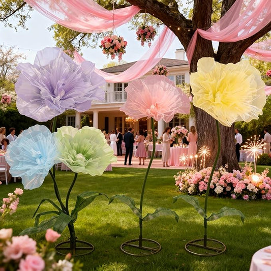 Leinuosen 5 Pcs Giant Flowers Decoration Large Organza Flowers with Stand Huge Poppy for Spring Tea Bridal Shower Wedding Birthday Party Entrance Decor Corporate Event Photography Booth Indoor Outdoor
