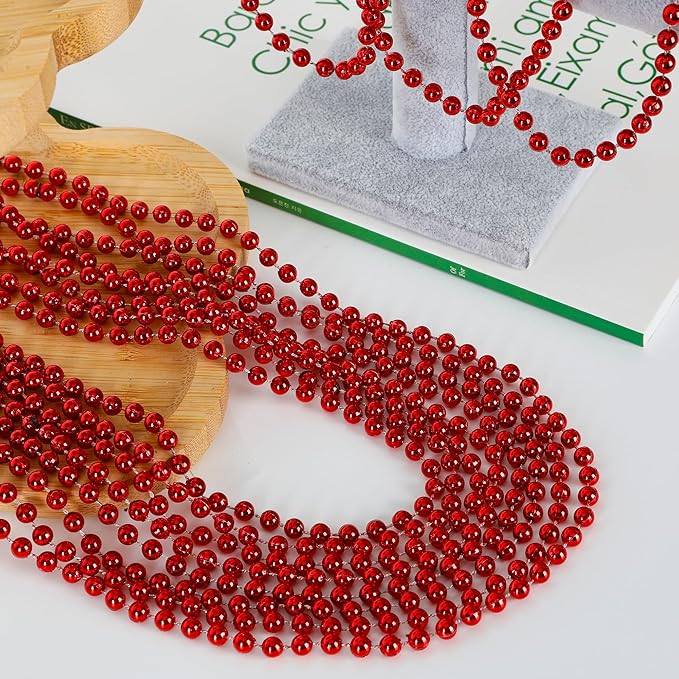 200 PCS Bead Necklace, 33 IN Red Mardi Gras Beads, Mardi Gras Party Costume Accessories, Parade Throws Beads Bulk for Christmas Pirate Wedding Party Supplies Decor
