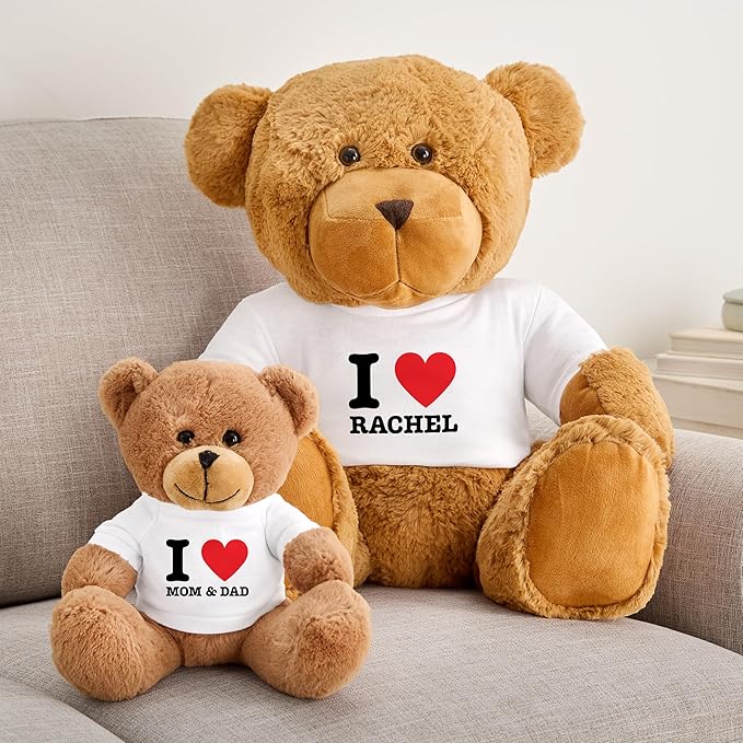 Let's Make Memories Personalized Teddy Bear Gram - Plush Stuffed Animal with Custom Tshirt - Message of Love - I Heart T-Shirt Bear - Oversized