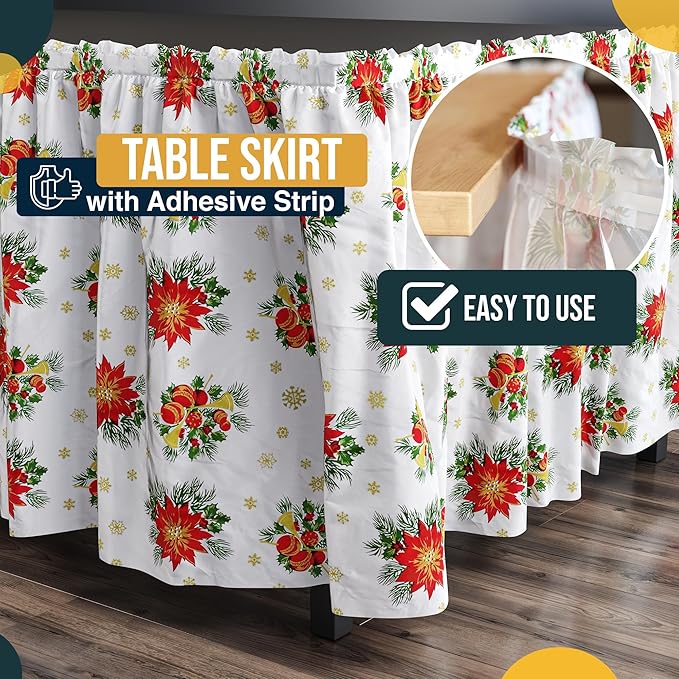Exquisite Ruffle Table Skirt Holiday 48 Pack 14 Ft Long Table Skirts for Rectangle Tables 6ft Plus or Round Tables Skirts with Adhesive Strip for Gender Reveal Decor & Happy Birthday Parties