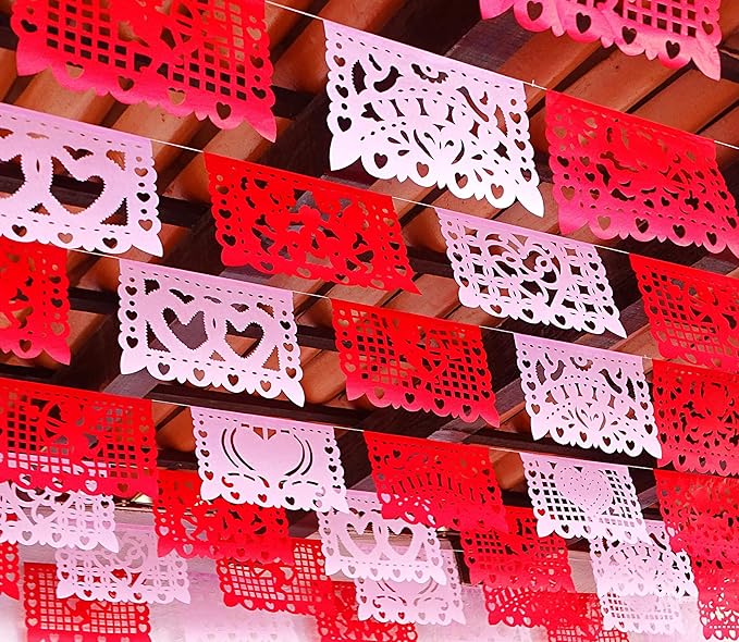 Pink Red Valentine's Day Decorations for Party, Valentines Day Decor, Valentine Papel Papel Banner, Heart Streamers Valentines Banner, San Valentin Garland Bunting | 60ft Total | 5 Pack