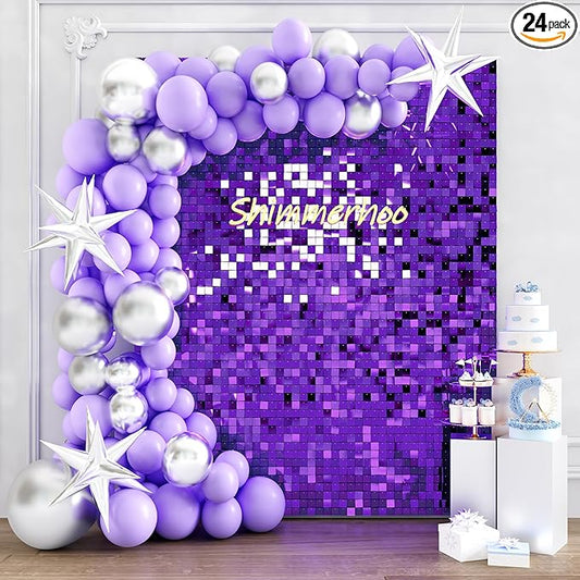 Shimmer Wall Backdrop - 24pcs Decorations Panel | Wedding, Birthday, Anniversary, Engagement & Bridal Shower Party Decor Panel(Joker Purple)