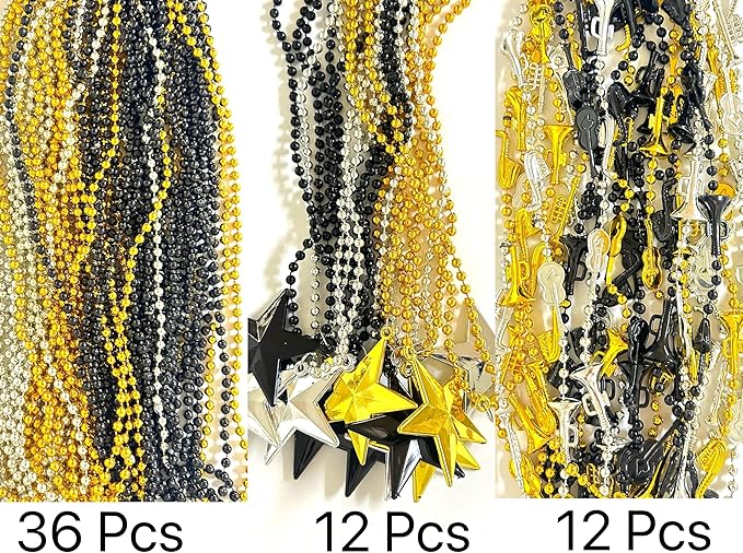 90 Pcs with 6 Styles Happy New Year Bead Black Gold Silver New Year New Year's Eve Beads Gift New Year Party Decorations