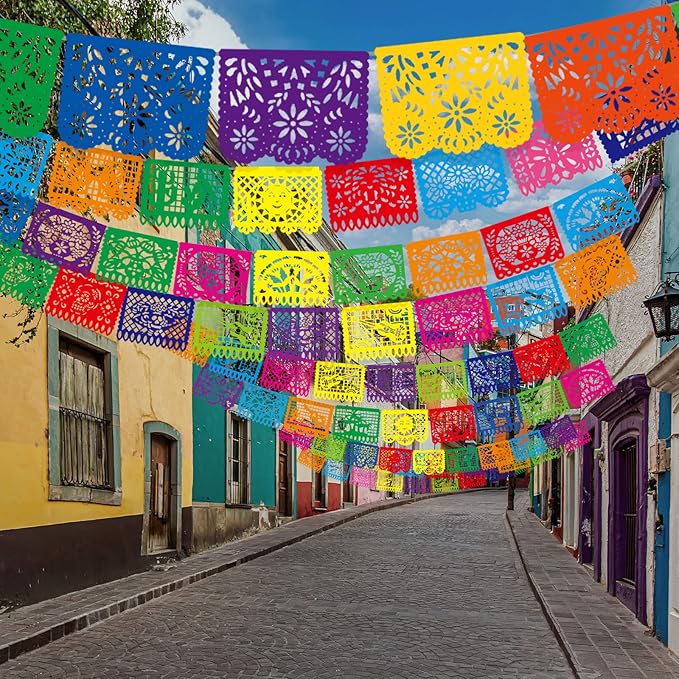 10 Pack Mexican Party Banners Total 170 Feet, Paper Picado Banner Mexican Party Decorations Day of The Dead Fiesta Decorations for Dia De Los Muertos Decor Supplies