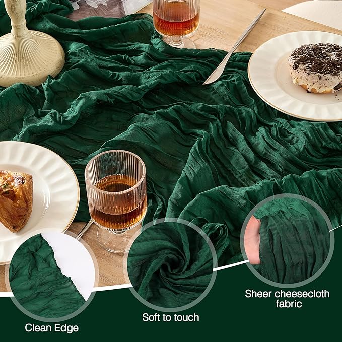 6 Pack Christmas Table Runner 120 Inch Boho Rustic Gauze 10 FT Emerald Green Cheese Cloths Table Runners Decorations for Spring Summer Birthday Party Baby Shower Wedding Holiday Home Decor