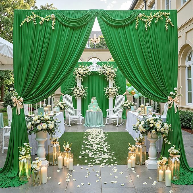 10 ft x 10 ft Wrinkle Free Green Backdrop Curtain for Parties, 2 Panels 10ft Polyester Green Photo Backdrop Drapes for Graduation Birthday Wedding Party Stage Curtains