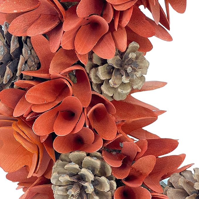 Galt International 18" Natural Woodchip Pinecone Fall Wreath for Front Door - Beautiful Indoor & Outdoor Wreath for Harvest, Thanksgiving, Autumn - Rustic Home Decor (Orange)