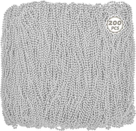 200PCS Mardi Gras Beads Necklaces, Silver Bead Necklace, 33" Mardi Gras Beads, Parade Party Beads Bulk for Christmas Pirate Wedding Birthday Party Favors Supplies Decor