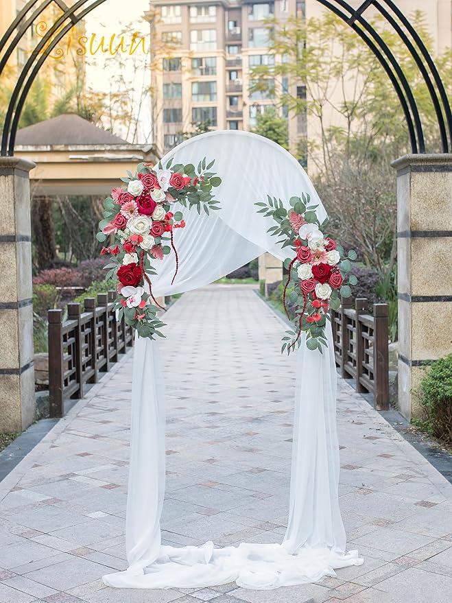 Wedding Arch Flowers, Artificial Flowers for Decoration, 2pcs Flower Swag and 1 pcs Semi-Sheer Chiffon Table Runner Swag for Beautiful Dream Wedding Ceremony Floral Decor - Pack of 3