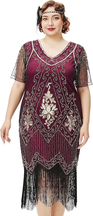 BABEYOND Great Gatsby Dresses for Women Plus Size Cocktail Dress 1920s Flapper Costume for Women