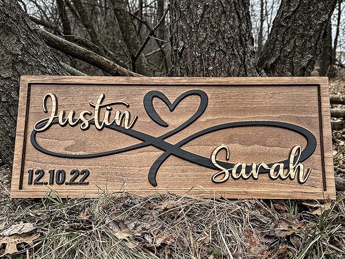 Personalized Heart Wall Decor | Wedding Gift for Couple | Wood Infinity Sign Wedding Date Engagement Anniversary Bridal Shower Gift