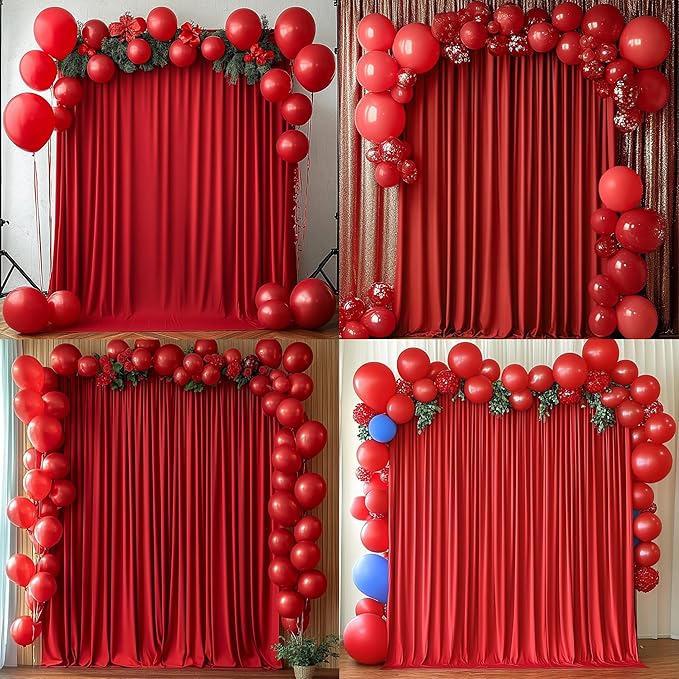40ft x 10ft Wrinkle Free Red Backdrop Curtains for Parties, Polyester Photo Backdrop Drapes 8 Panels 5x10ft for Weddings Birthday Party Christmas Photography Background for Backdrop Stand